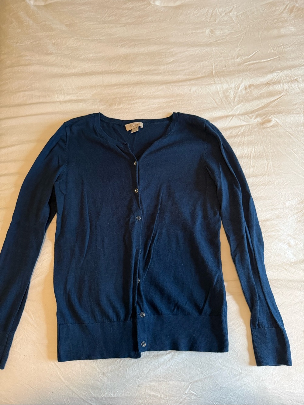 LOFT Navy Button-Front Lightweight Cardigan